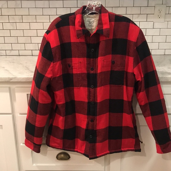 True Craft Other - True Craft Buffalo Plaid Shacket Mens Sz M Red Black Sherpa Lined Flannel Shirt